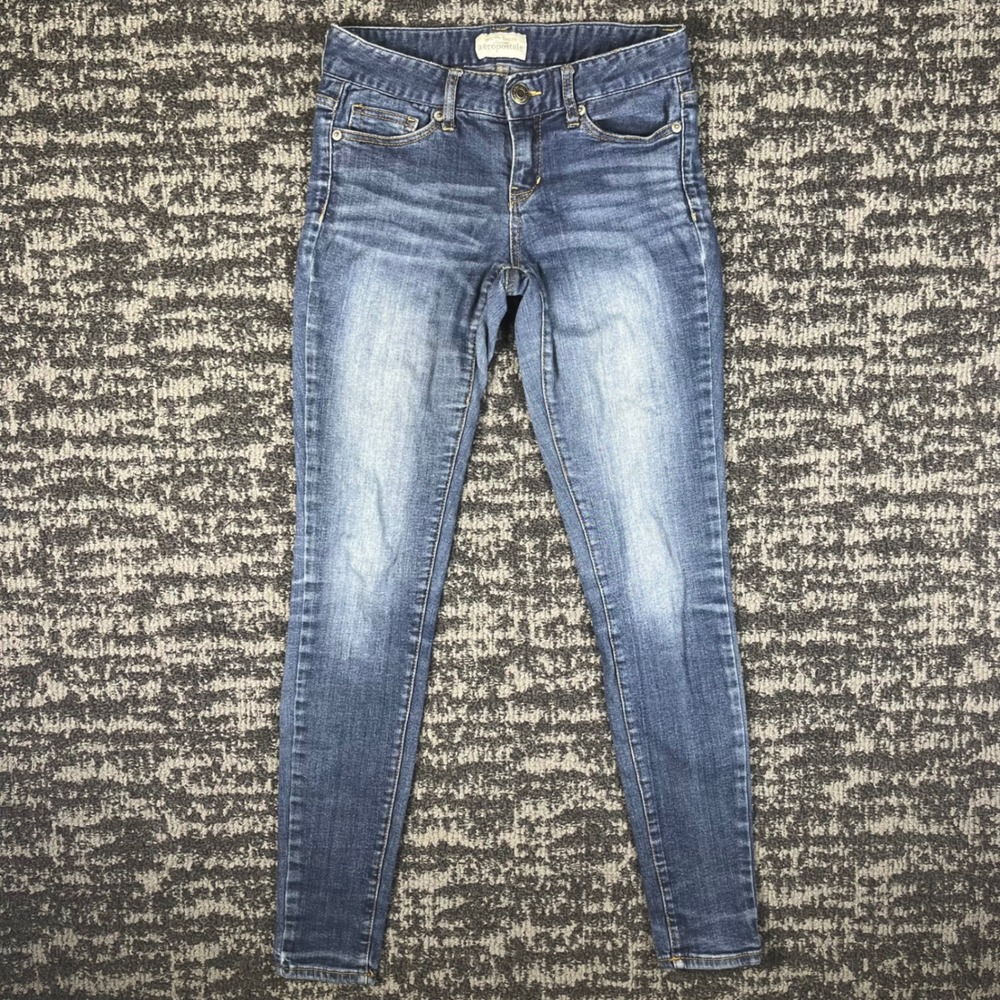 Aeropostale Lola Legging Jean Womens 0 Blue Skinny Low Rise Medium Wash Denim